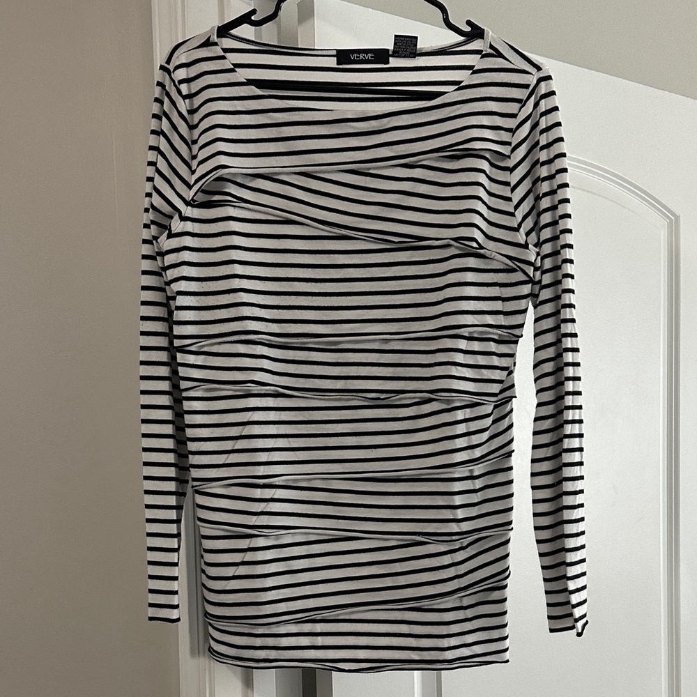 Black and White Striped Long Sleeve Top